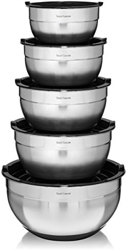 Simply Gourmet Stainless Steel Non-Slip Mixing Bowls With Lids, 5 Piece Set
