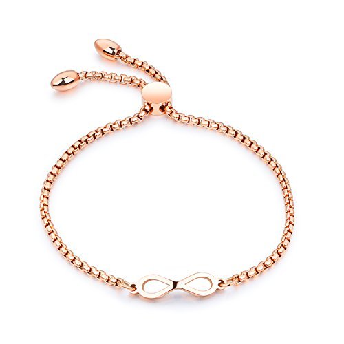 Gagafeel Stainless Steel Women Girl Bracelet Adjustable Chain Infinity Symbol Charm Bar Cuff Lover Gift (Vintage Rose Gold)