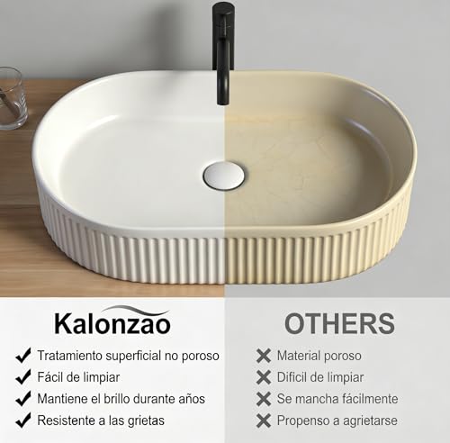 Lavabo Ovalado de Cerámica para Baño, 50 x 32 cm, Blanco, con Desagüe | Cerámica Blanca, Montaje Sobre Encimera, Desagüe Automático, Manguera de Desagüe Incluida para Baño para Baños Hoteles