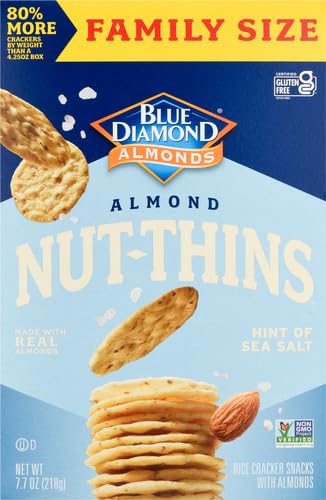BLUE DIAMOND ALMONDS NUT-THINS GLUTEN FREE CRACKER CRISPS, HINT OF SEA SALT, FAMILY SIZE, SEA SALT, 7.7 OZ (PACK OF 1)