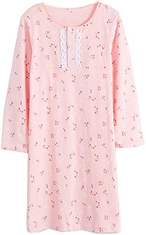 Girls' Nightgowns Lace Sleep Shirts Cotton Soft Sleepwear For Toddler 4-10 Years (4-5 Years, Pink)