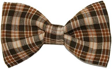 Boys Children's Brown / Tan Plaid Clip On Cotton Bow Tie