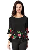 Allegra K Women's Half Bell Sleeves Panel Trim Floral Peplum Top