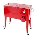 Red Outdoor Patio 80 Quart Rolling Cooler Cart Ice Beer Beverage Chest Party With Wheels
