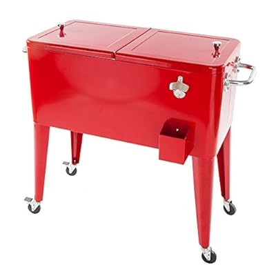 Red Outdoor Patio 80 Quart Rolling Cooler Cart Ice Beer Beverage Chest Party With Wheels