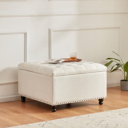 Tbfit Large Square Storage Ottoman Bench, Tufted Upholstered Coffee