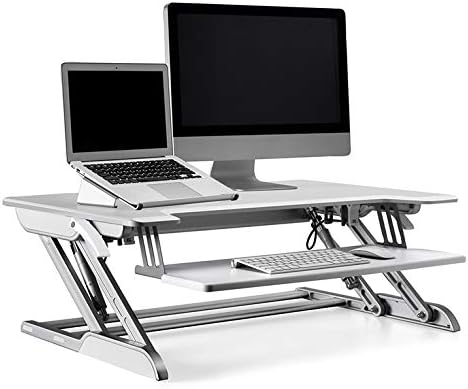 Black Height Adjustable 36 inch Standing Desk Converter, Computer Workstations Stand Up Desk Riser, Ergonomic Tabletop Standing Desk, for Home Office Desk Sit Stand Desk (Color : White)