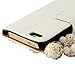 iPhone SE Case,iPhone 5S Case,iPhone 5 Case,3D Handmade Wallet Bling Crystal PU Leather with Love Heart Pendant Sparkle Diamond Flower Design Card Holder Flip Case Folio Cover By Mavis's Diary (White)
