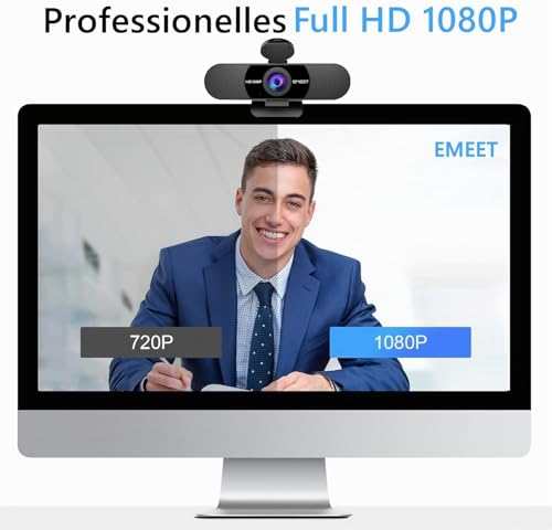 eMeet Full HD Webcam - C960 1080P Webcam with Lens Cover & Dual Microphone, 90° Streaming Camera with Auto Light Correction, Plug & Play, for Linux, Win10, Mac OS X, YouTube, Conferences