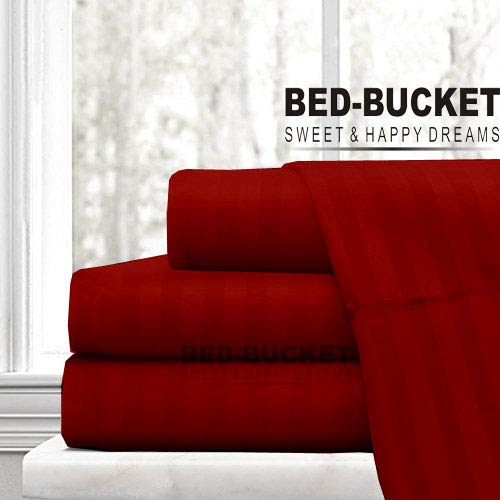 Bed-Bucket 100% Natural Cotton Hotel Luxury Bed 1000-TC Hypoallergenic Design Wrinkle & Fade Resistant 54X75 inch Full Size Sheet Set 6pcs with 21" Deep Pocket Fitted Sheet Burgundy Striped