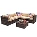 Patiorama Outdoor Furniture Sectional Sofa Set (6-Piece Set) All-Weather Brown PE Wicker with Beige Seat Cushions &Glass Coffee Table| Patio, Backyard, Pool| Steel Frame