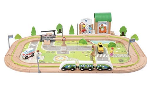 Holzeisenbahn Holzbahn / Zug mit Schienen / Train Station Holzautobahn 110 Teile – Bild 3