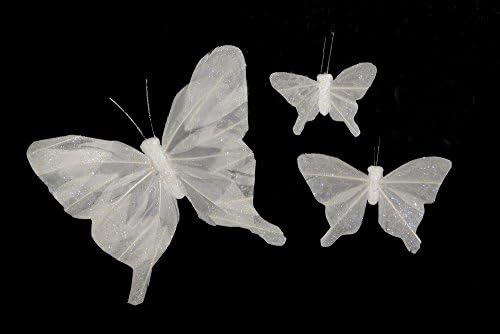 36 Assorted Sizes of Iridescent White Feather Butterflies D