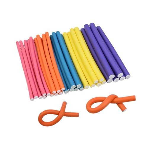 30 Pieces Flexi Curling Rods 9.45 Inch Bendy Foam Curler Rollers No Heat Hair Curlers for Medium and Long Hair Sleeping Overnight (5 Colors)