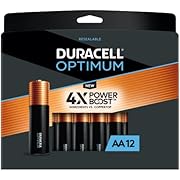 Duracell Optimum AA Batteries with Power Boost Ingredients, 12 Count Pack Double A Battery with Long-lasting Power, All-Purpose Alkaline AA Battery for Household and Office Devices