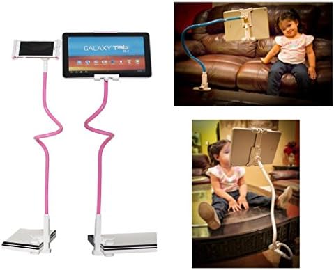 Universal Rotating Tablet Mount &amp; Clamp Mount Flexible Gooseneck Holder For Tablets &amp; Smartphones- Hassle Free Installation- Great Comfort- Universal Holders (Pink with White)