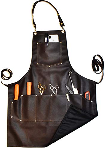 Sturdy Canvas Barber Apron With Pockets – Unisex, Pure Black, Standard Size-1115578