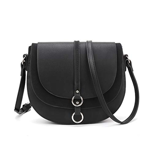 Shoulder Bag For Women Solid Color Stitching Female Crossbody Bag simple circular ladies bag Women Handbag (Black)