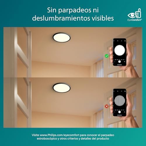 - Luz de teto Philips Superslim, candeeiro de teto LED funcional, cor preta, luz branca quente regulável, 27K - 18W