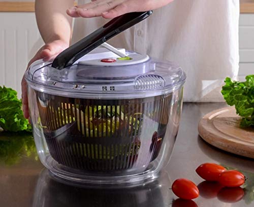 Xileny X SLN01 Salad Spinner Lettuce Washer and Drier - 5L Capacity & BPA Free Non-Skid Base and Easy Brake Button - Prepares Leaf Green Salads in an Instant - Innovative Design Black and White - Thumbnail 2