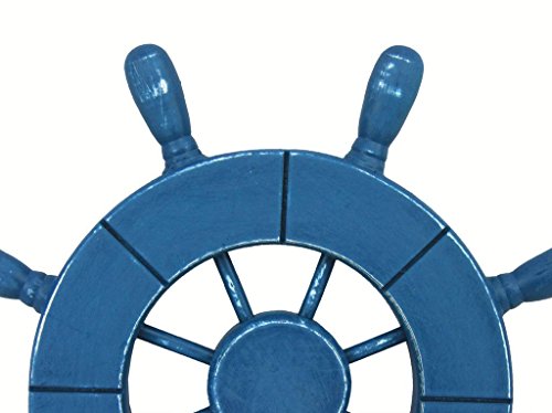 Rustic All Light Blue Decorative Ship Wheel 9" - Wooden Ships Wheel - Boat Stee - Thumbnail 3