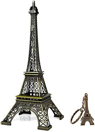 10” Eiffel Tower Statue Retro Paris Style Wedding Cake Topper 3D Table Decor for Home Office Party Vintage French Souvenir (Bonus 1.97” Cute Key Chain)