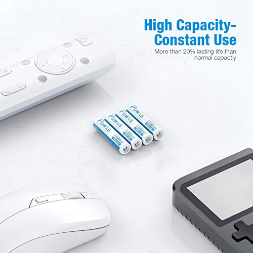 POWXS AAA Rechargeable Batteries, 1.2 Volt 1100mAh Ni-MH Pre-Charged AAA Batteries, High Performance & Long Lasting - 16 Count