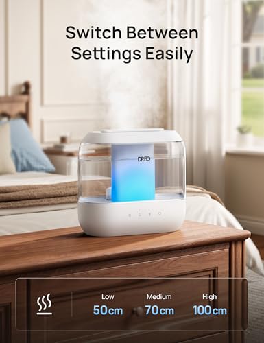 DREO Humidifier for Bedroom Baby, 4L Cool Mist Supersized Humidifiers for Home, 28 dB Quiet Air Humidifier for Room, Oil Diffuser, 36H Runtime, Night Light, Top-Fill, Easy to Clean & Fill, White