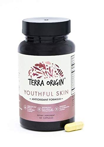 Terra Origin, Youthful Skin, Capsules, 60 Servings, Antioxidant Formula with Resveratrol, Quercetin, Green Tea Extract & Hyaluronic Acid for Healthy & Smooth Skin Terra Origin, Youthful Skin, Capsules, 60 Servings, Antioxidant Formula with Resveratrol, Quercetin, Green Tea Extract & Hyaluronic Acid for Healthy & Smooth Skin