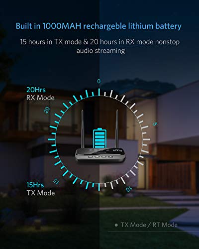 ISELECTOR Bluetooth 5.0 Transmitter Receiver Adapter - Long Range Wireless Audio Adapter Dual-Link aptX Low Latency Bluetooth Audio Extender with Optical Digital, RCA, Aux for TV/Home Stereo - Thumbnail 6