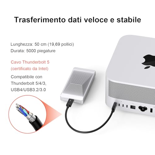 QWIIZLAB 80Gbps Fanless NVMe Enclosure with Aluminum Case, Thunderbolt 5/4/3 Compatible, Backward Compatible with USB4/UBS3.2/3.1/3.0, Supports PCIe M.2 SSD up to 8TB (Silver)
