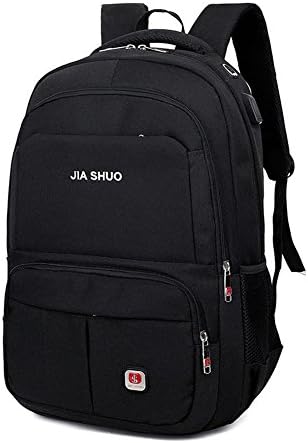 Oxford Cloth Laptop Backpack With USB Charging Port &amp; Heaphone Hole Travel Backapck Fit 15.6 Inch Notebook For Women And Men Black Daypacks