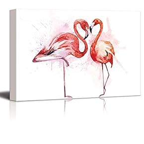 Beautiful Watercolor Painting of Two Flamingos - Print Gallery Wrap Modern Home Art Ready to Hang - 12" x 18"