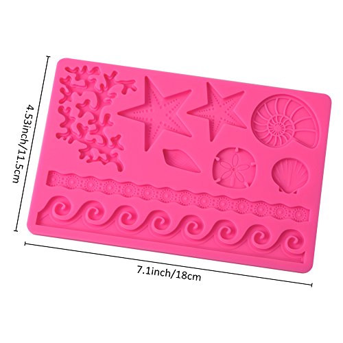 URlighting Cake Molds Kit (5 Pcs) - Silicone Mermaid Tail Fondant Cake Molds Seashells Molds Candy Chocolate Molds Cupcake DIY Baking Decoration Tools