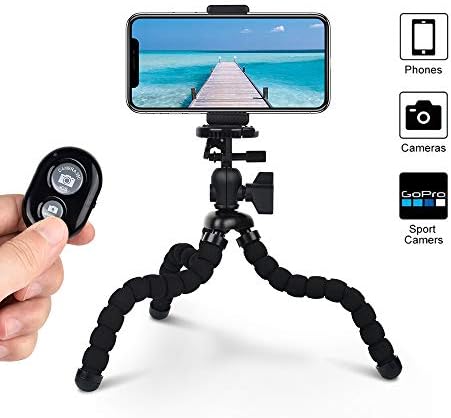 Phone Tripod, Kimfoxes 11" Flexible Camera Tripod Cellphone Stand Holder Mini Travel Tripod with Bluetooth Remote Shutter for iPhone & Android Phones, Digital Camera Canon Nikon Panasonic Gopro (S)