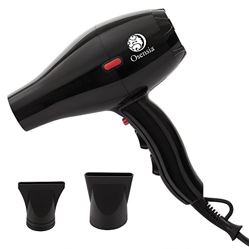 Click Here to See More Images Lightweight Hair Dryer – Professional Tourmaline Ionic Ceramic Blow Dryer + 2 Nozzle Attachments + FREE Travel Bag – Negative Ions 1875W Salon Fast Drying Hair Styling Tool + 1 Yr Warranty by Osensia