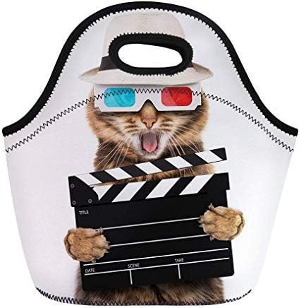 Vontuxe Insulated Neoprene Lunch Tote Bag Star Movie Director Cat Clapperboard Video Glasses Joke Show Outdoor Picnic Food Handbag Lunch Box for Men Women Children