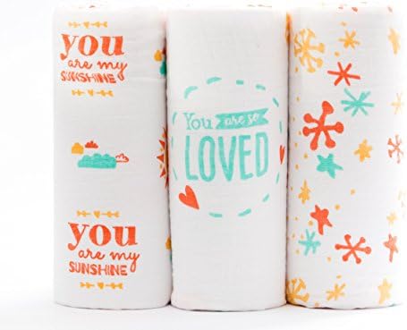 Cheeky Peas Muslin Swaddle Blankets, Ultra Soft Baby Blankets, 3 pack 47"x47", Sunshine &amp; Stars