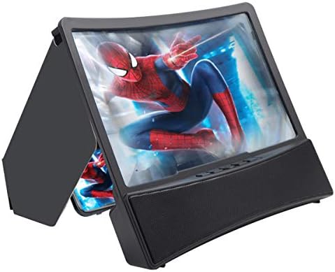10” Phone Screen Magnifier 3D Curved Screen Amplifier with 2 Speakers, Phone Projector with Foldable Holder Stand and Light Shield Bluetooth 5.0 Speaker for iPhone Accessorie and All Smart Phone