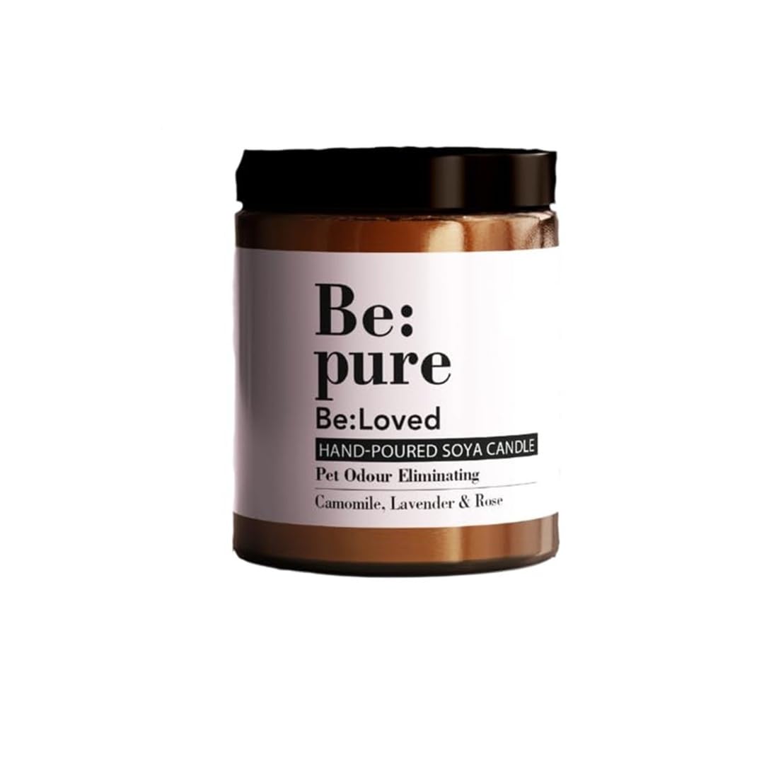 Be:Loved - Be:Pure Pet & Dog Odour Eliminating Scented Candle - Natural Soy & Beeswax with Lavender & Camomile - Soy Candle, Candle Gift - 150ml, 30 Hours Burn Time