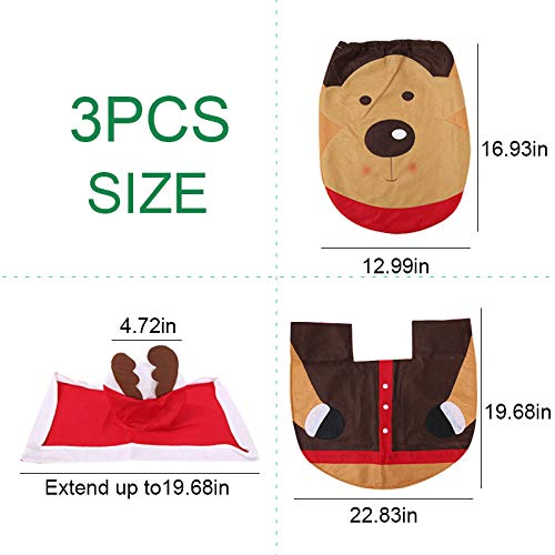 WINBOB 3PCS Christmas Elk Toilet Seat Tank Cover and Rug Set Bathroom Christmas Decorations Supplies