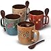 Coffee Cup set by Mr. Coffee Dual Tone Coffee Mugs Set with Spoons Stoneware 14 oz coffee cups  Assorted Designs, 8 pcs set, Cafe Americano