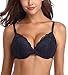 Deyllo Women’s Push Up Lace Bra Comfort Padded Underwire Bra Lift Up Add One Cup(Navy-Blue,34B)