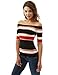 PattyBoutik Women Color Block Off Shoulder Knit Top (Black, White and Red Small)