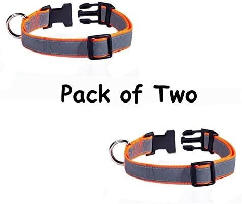 Petflect Orange &amp; Gray REFLECTIVE light reflecting Nylon Plastic Adjustable pet DOG COLLAR high visibility (Orange &amp; Gray - Pack of Two) by Petflect