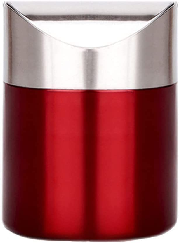 ETravel Mini Brushed Stainless Steel Swing Bin with Lid - Trash Can Small Desk Bin Indoor Dustbin, Car Desk Office Bathroom Kitchen Waste Container (12 * 12 * 16.5CM, 1.5L) (red)
