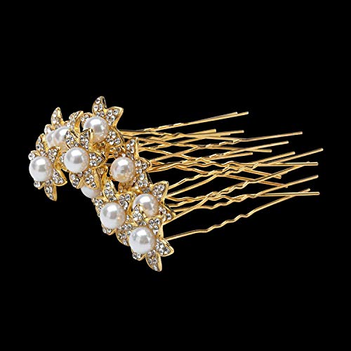 inSowni 16 Pack Wedding Headpieces Hair Side Combs+U Shaped Hair Pins Clips Pieces Barrettes Accessories Rhinestone Pearl Flower Gold for Women Girls Brides Bridsmaids