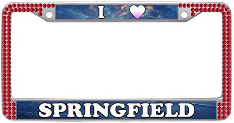 Dasokao Personalized Auto License Plate Frame, SPRINGFIELD Cute Auto License Plate Frame Rhinestones License Plate With Screws And Caps - Red