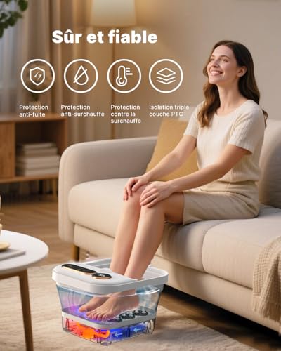 Foldable Heated Foot Bath, Electric Foot Spa Massager with 24 Motorized Shiatsu Massage Rollers, Bubble and Temperature Control, Pedicure Spa Bath for Relaxing