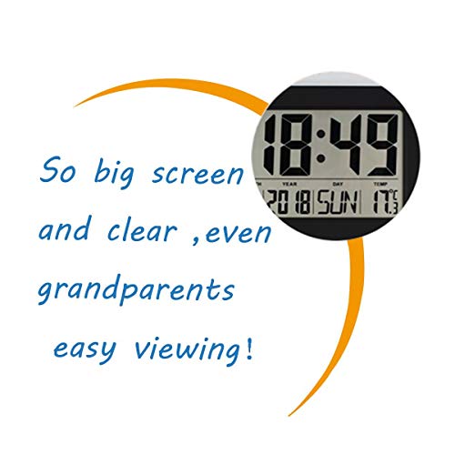 Xigeapg Large Display Digital Wall Clock,Silent Desk Shelf Clocks Battery Operated Easy to Read Nightstand Alarm Clock with No Night Light (Day Calendar Temperature) for Office Home Shower